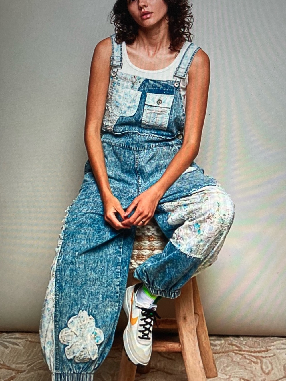 POL Acid Wash Denim Patchwork Women's Overalls
